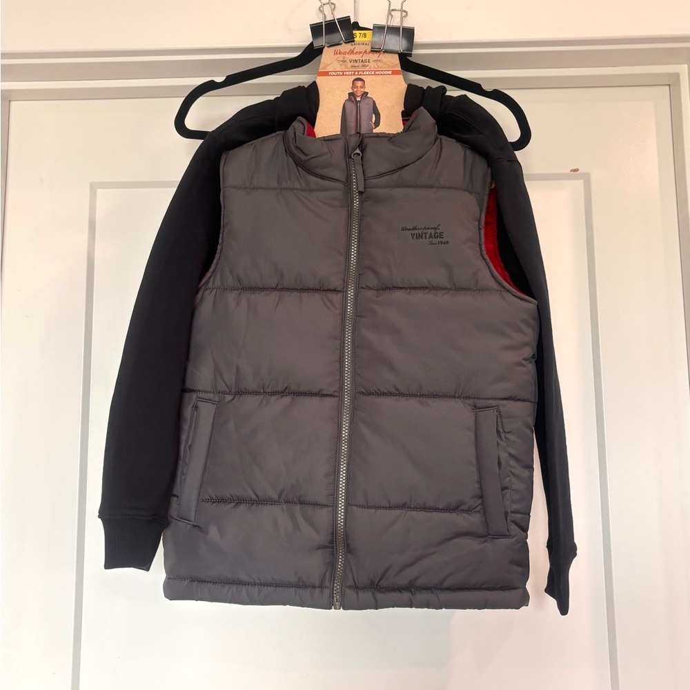 Weatherproof Vintage Youth Puffer Vest & Zip Fleece Hoodie Set Gray & Black